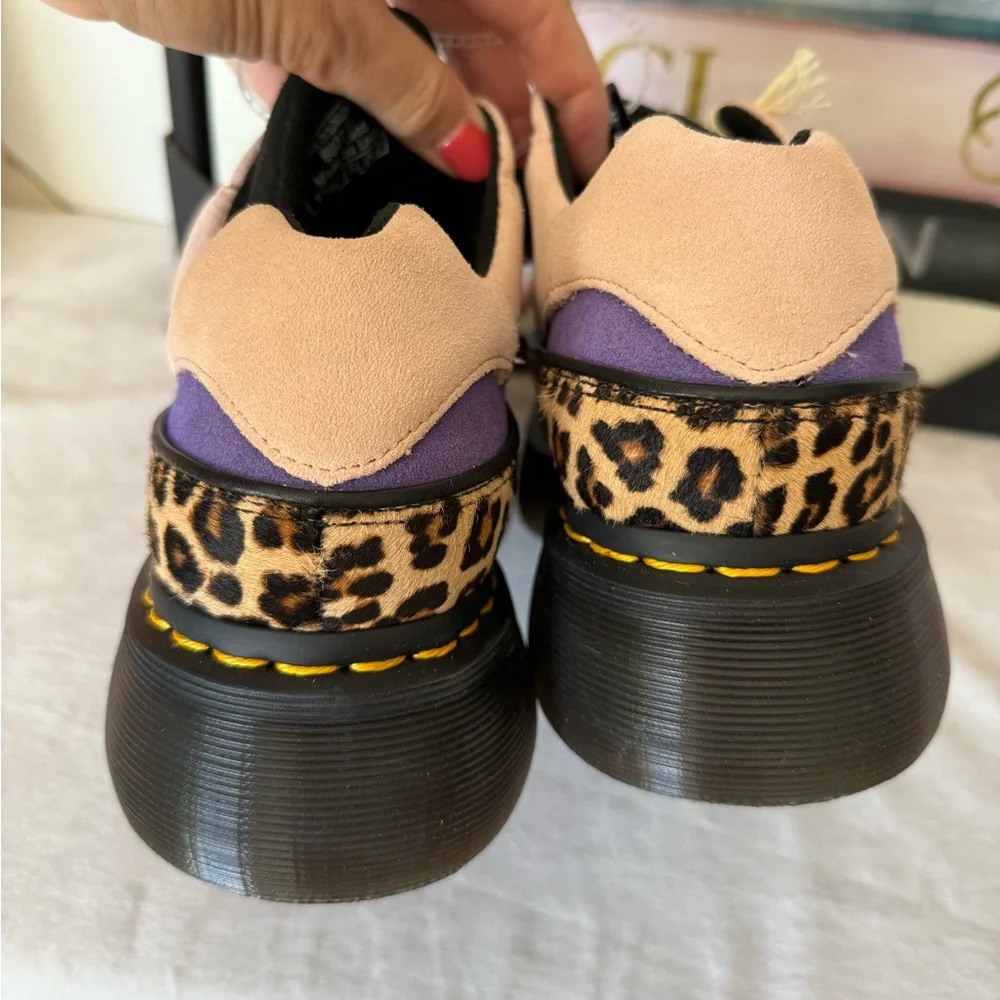 New Dr. Martens BUZZ 5-Eye Leopard & Suede Platform Shoes - Picture 8 of 16